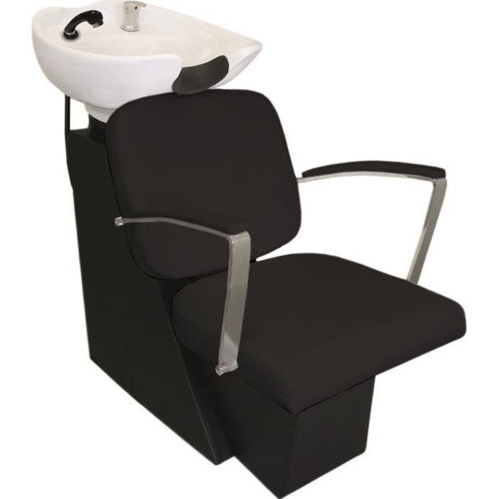 Fauteuil de Coiffure avec Lavabo - Noir - Appui Tête Réglable - Alimentation Eau Chaude & Froide
