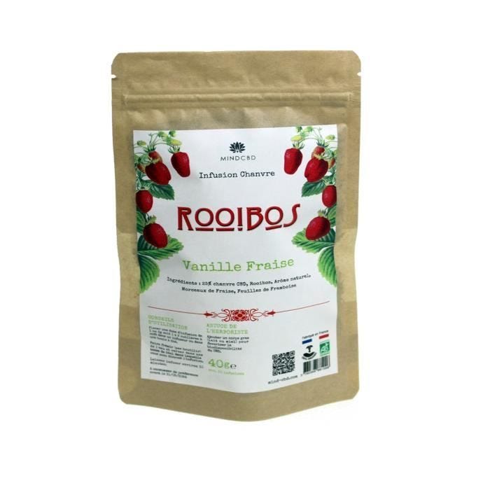 Infusion CBD Bio "ROOIBOS VANILLE FRAISE" MIND CBD, Chanvre (25%), 40g