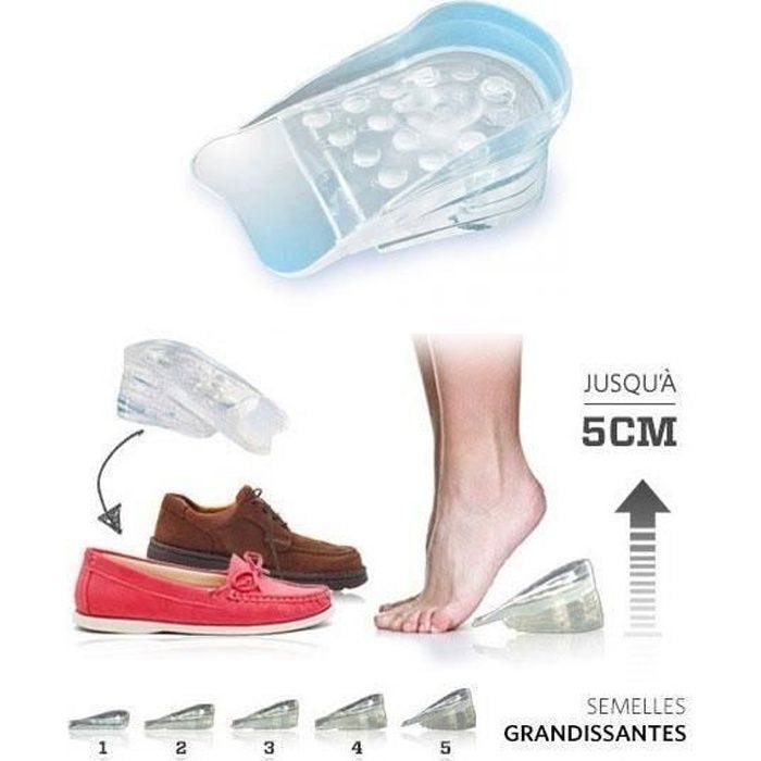 Semelles Talonnettes Grandissantes Jusqu’à 5 Cm En Gel Silicone Mixte pour Homme et Femme
