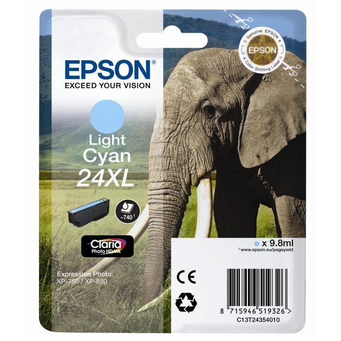 Epson T2435 XL Eléphant Cartouche d'encre Cyan light