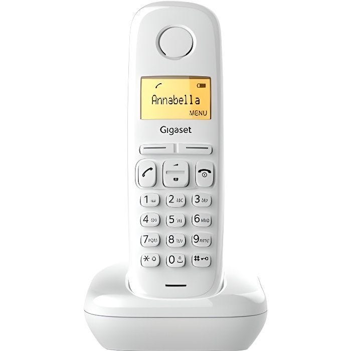 Téléphone sans fil Gigaset A170 avec ID d'appelant DECT/GAP blanc - 10 sonneries - Répertoire 50 noms et numéros
