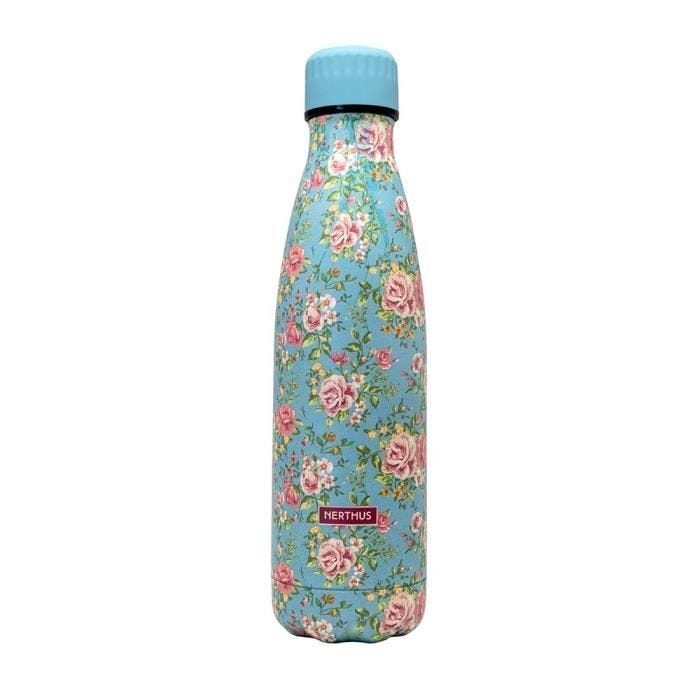 Botella flores pequeñas rosas VERDE 500ml doble pared