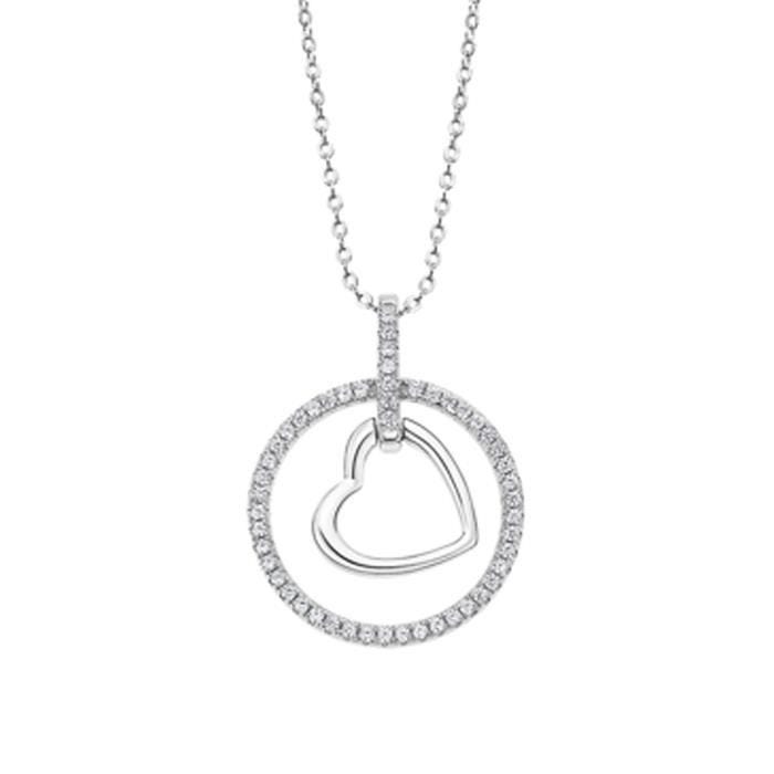 Collier femme - Lotus - Argent - Pendentif coeur mobile - Oxyde de zirconium - 40 cm