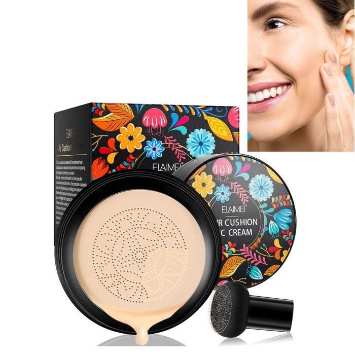 CC Crème BB Crème,Tête De Champignon Coussin D'Air Cc Creme,Fond De Teint Cover Concealer,Pour Une Apparence Sans Défaut (Naturel)