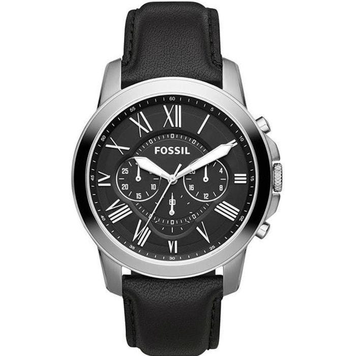 Montre - Fossil - Grant - 44mm - Cuir Noir - Quartz - Analogique