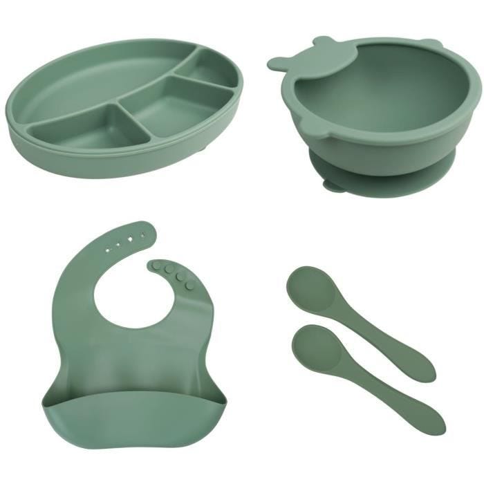 Pack Repas - THERMOBABY - Silicone - Vert Cactus - Assiette, bol, bavoir et cuillères