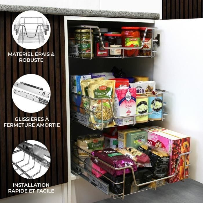 6 Paniers Coulissants pour Placard ou Cabinet de Cuisine de 50cm