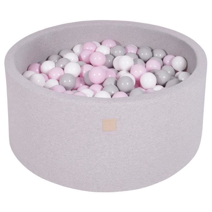 MeowBaby® Piscine À Balles Pour Bébé Enfant Rond Fabriqué en UE 90X40cm/300 Balles 7Cm Gris Clair: Rose Pastel/Gris/Blanc