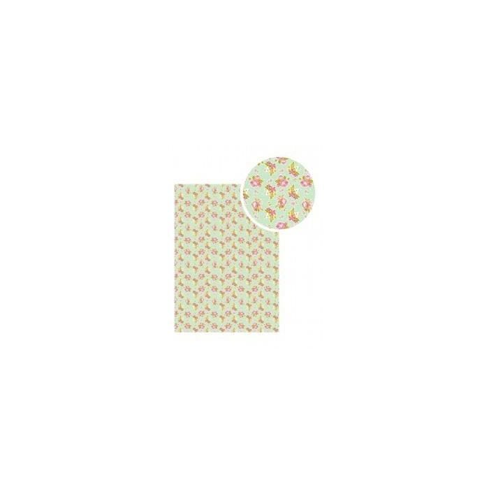 Tissu adhésif A4 vert fleurs rose