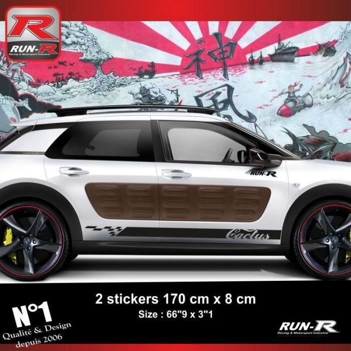 Sticker bas de caisse - CITROEN - Cactus - Noir - Lot de 2 - Résistant aux UV