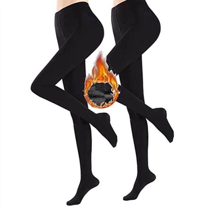 2PCS Femmes Nude Jambes Polaire Chaud Extensible Collant en Molleton Résistant Bas Beige Leggings Taille Haute Imperméable(L-XL)