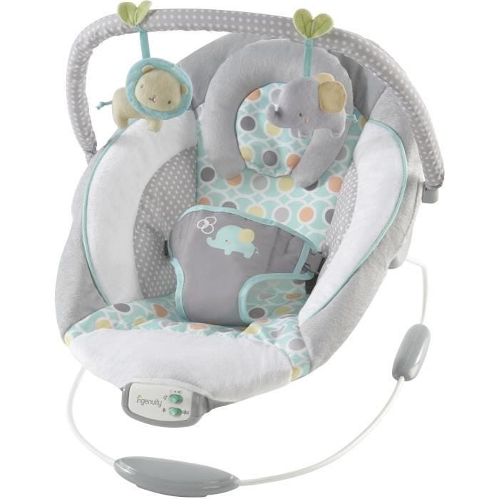 INGENUITY Transat bébé-Morrison- Arche avec jouets d'éveil amovible, 8 Mélodies, Vibrations apaisantes, Cale tête évolutif amovible