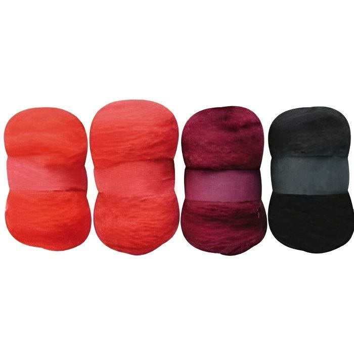 4 Pelotes de Laine Cardée - Rouges