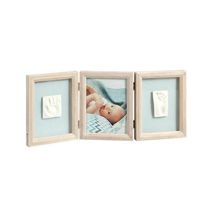 Cadre Photo Bois Double Empreinte Bébé - BABY ART - My Baby Touch - Kit Moulage Inclus - Cadeau Naissance