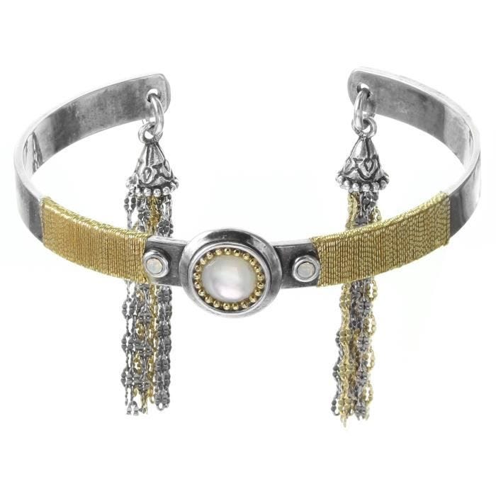 Bracelet rigide - Franck Herval - Bianka - Nacre perlière - Howlite - Cristaux Swarovski