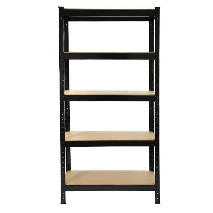 5 Rayonnages T-Rax en Acier Sans Boulons Noirs 75cm x 30cm - Parfait pour Rangement Atelier, Bricolage, Garage, Entrepôt