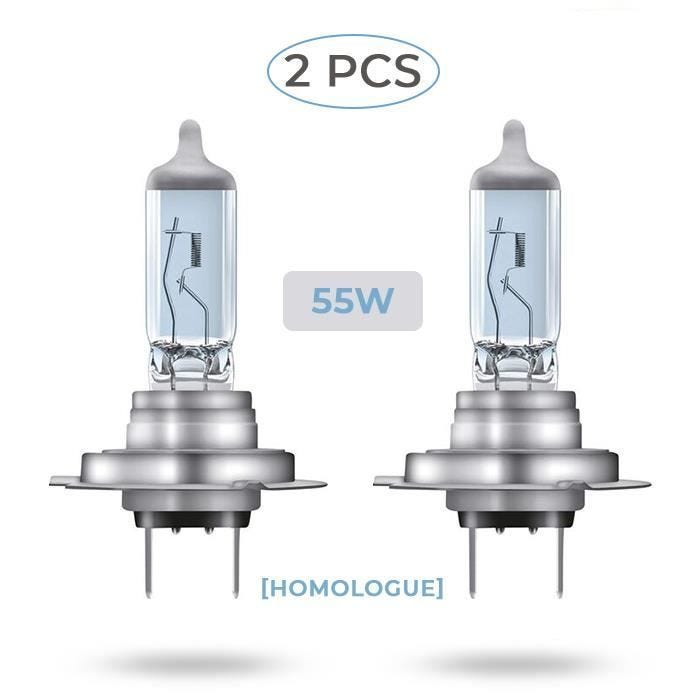 2X Ampoules H7 Avant Phares et Croisement - 55W Homologué Blanc 12V Couleur 5500K - Lampe Ampoule Halogène Véhicule Feux