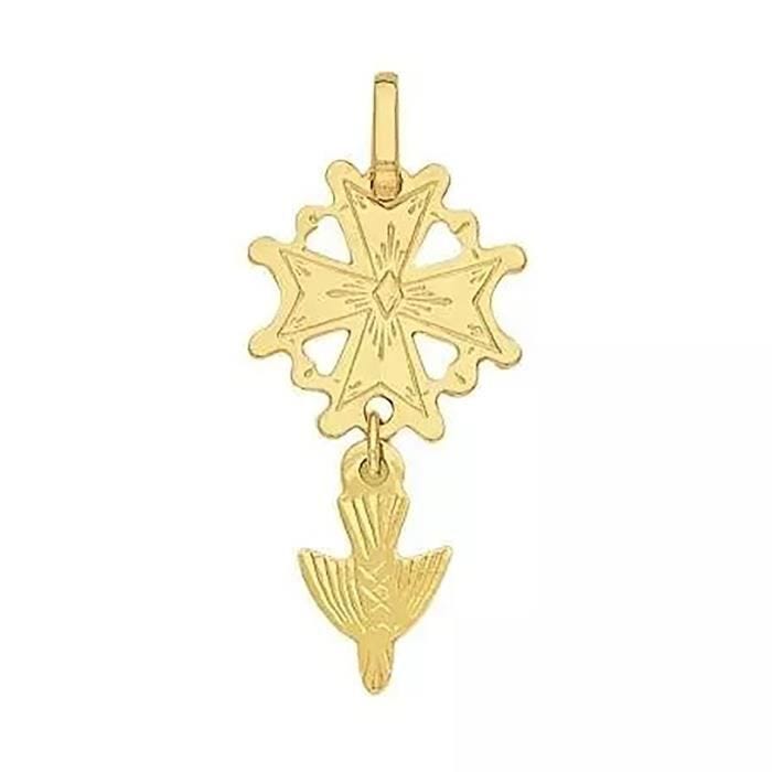 Pendentifs et Médailles femme - Brillaxis - Pendentif croix huguenotte or jaune 18 carats - Couleur de la matière:Jaune