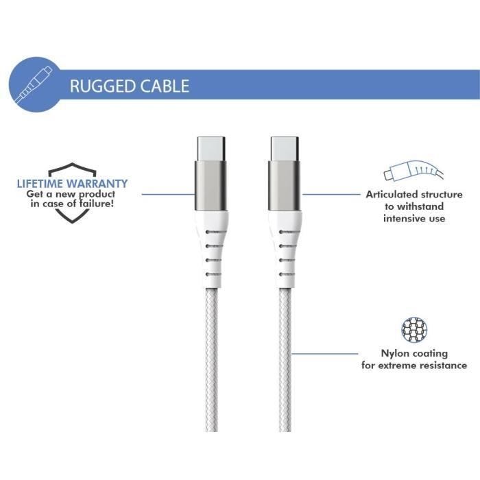 Câble - FOLLOWME - USB C - Renforcé - Garanti à vie - Blanc