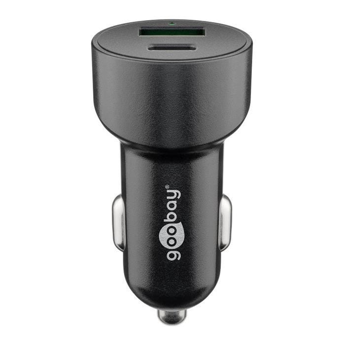 Goobay Chargeur de voiture USB-A/USB-C PD (48 W) sur prise allume-cigare (Noir) - Chargeur allume-cigare 2 ports USB-A/USB-C PD (48