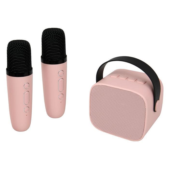 Enceinte Karaoké Bluetooth 15W avec 2 Microphones sans fil PARTY Rose