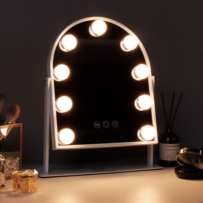 FENCHILIN Miroir de maquillage hollywoodien - Smart Music Bluetooth - Bande LED dimmable - 25x30 cm - Blanc