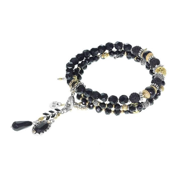 Bracelet - Franck Herval - Emilie - 4 bracelets - Noir - Doré - Cristaux Swarovski