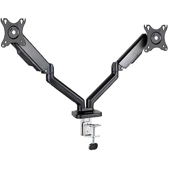 TOOQ DB5132TNR-B - Support de Table pivotante et inclinable pour 2 écrans, 17"-32", réglable et Ajustable avec mécanisme à Ressort,