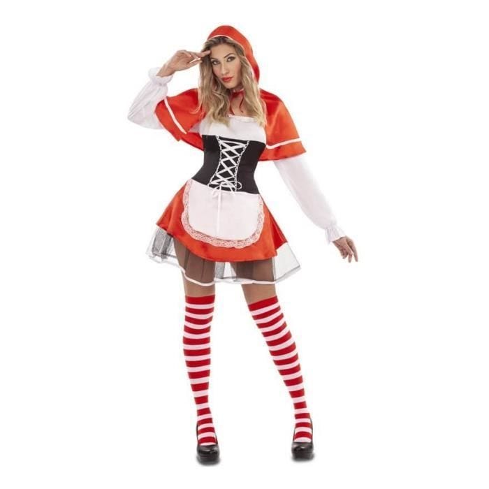 Déguisement femme Daring Little Red Riding Hood - DisfraZZes - Cape, robe et chaussettes - Multicolore, Blanc