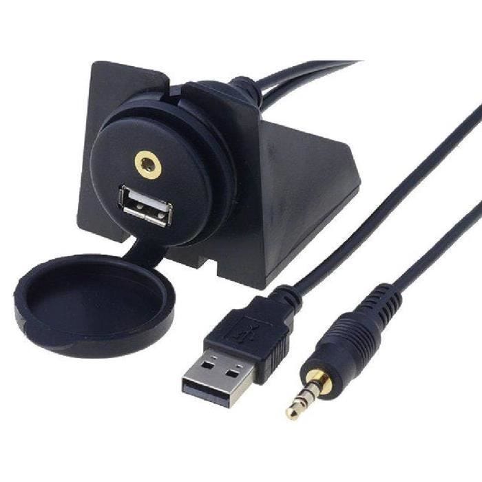Rallonge USB/jack 3.5mm 4pin - ADNAuto - 2m - Audio - avec support de fixation - couvercle