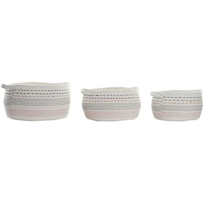 Ensemble de paniers - DKD Home Decor - Standard - Coton - Blanc, Noir, Orange - 52x43x25 cm