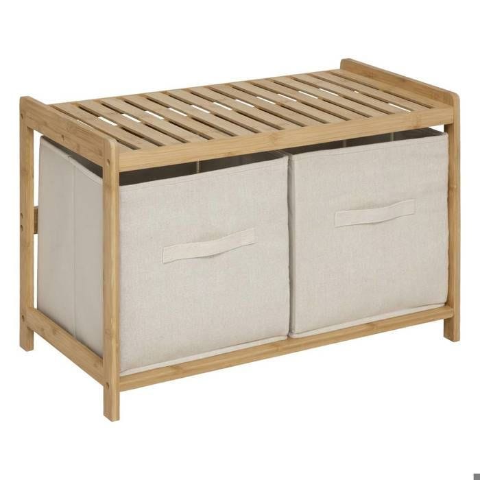 5five - banc de rangement "tidy box" avec 2 paniers en bambou marron 66,8x35cm