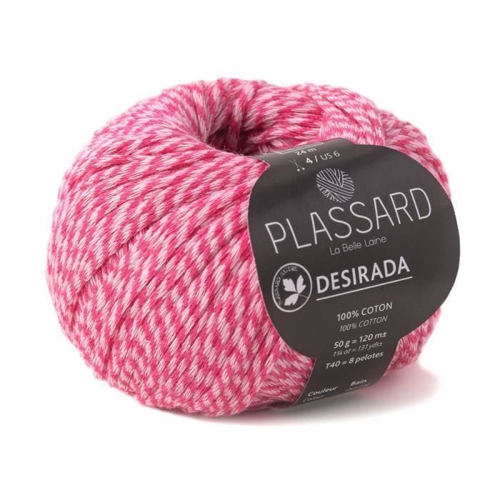 Fil crochet et tricot - PLASSARD - Desirada - 100% coton - Bicolore - Rose Bonbon 35