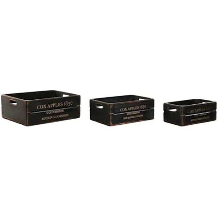 Boîtes de rangement - HOME ESPRIT - Cox 1830 - Bois de sapin - Noir - 40 x 30 x 15 cm - 3 pièces