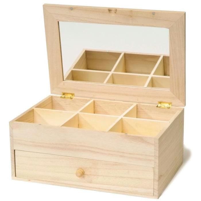 Coiffeuse - ARTEMIO - 6 Compartiments - 1 Tiroir - Bois - Miroir Inclus - Marron