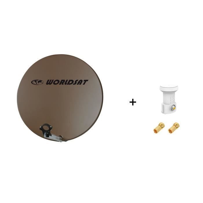 Antenne Parabole Fibre SMC 60 cm Marron WORLDSAT + LNB Single 0,1 dB Full HD 1080p 4K Ultra HD + 2 Fiches F Or - Visserie en Inox