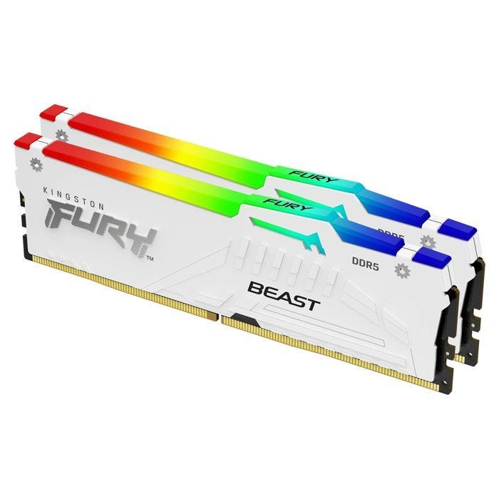 Mémoire vive KINGSTON 64Go DDR5 6400MT/s CL32 DIMM Kit of 2 FURY Beast Blanc RGB EXPO