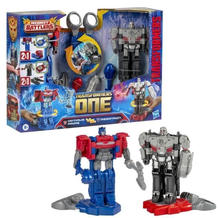 Pack de 2 figurines Optimus Prime (Orion Pax) et Megatron (D-16) de 11 cm, jouets dès 6 ans, Transformers One Robot Battlers