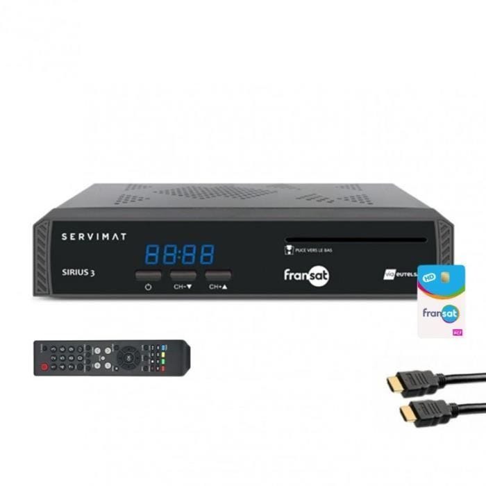 Pack SERVIMAT Récepteur TV satellite HD + carte Viaccess Fransat PC7 + Câble HDMI 2M 3 Noir
