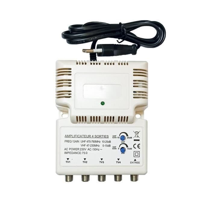 OPTEX 051009 Amplificateur intérieur blindé 4 sorties gain 10 à 25 dB - Blanc