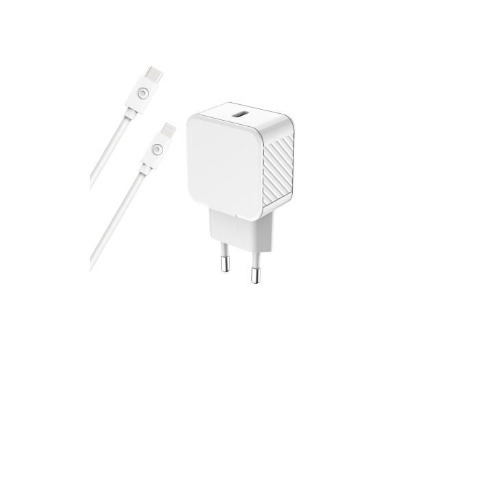Chargeur - Bigben - 30W Power Delivery - Câble USB C/Lightning - 100% Plastique recyclé - Blanc