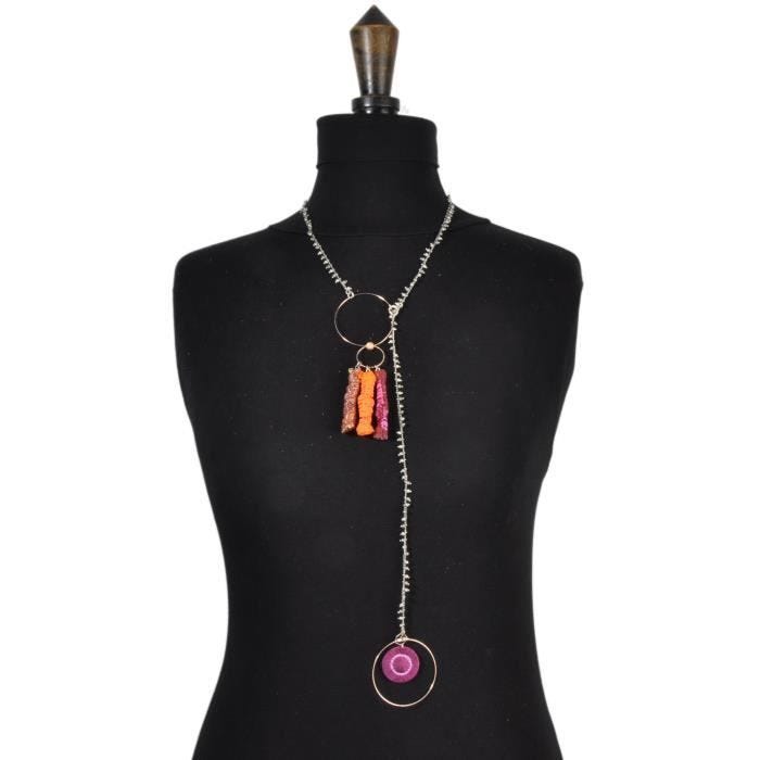 Collier sautoir femme - PITI - Orange - Textile - Métal - Multicolore