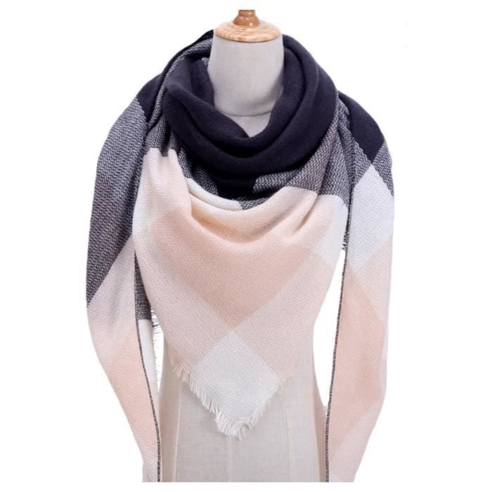 Écharpe chaude femme carreaux triangle Foulard châle douce Printemps/Automne/Hiver Confortable - rose saumon beige gris blanc