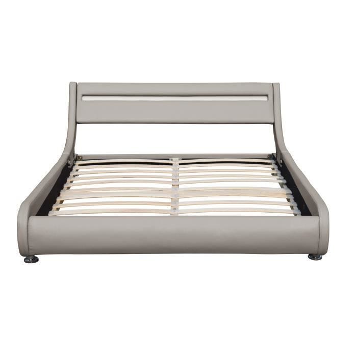 Lit ava pour matelas 160x200 - Sommier Tte de Lit eclairage LED Incurve Couleur GRIS Pieds en 5 cm pour mate