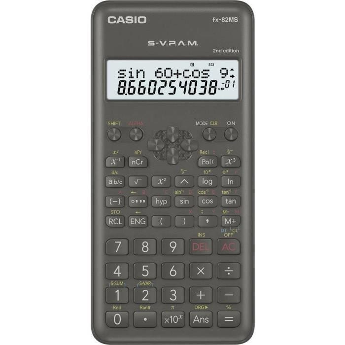 Calculatrice scolaire - Casio - FX-82MS-2 - Noir - Affichage 2 lignes - Alimentation par pile
