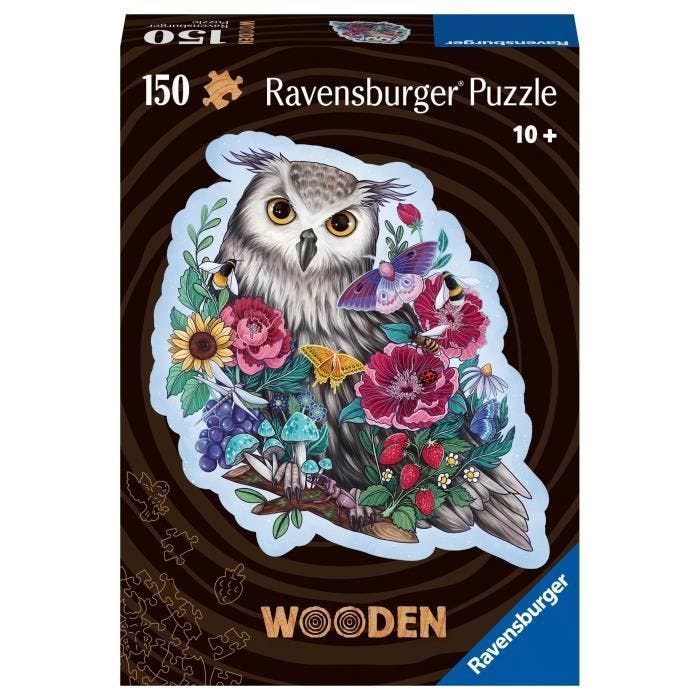 Puzzle en bois Hibou floral 150 pièces robustes et naturelles dont 15 figurines en bois (whimsies), des 10 ans, 17511, Ravensburger