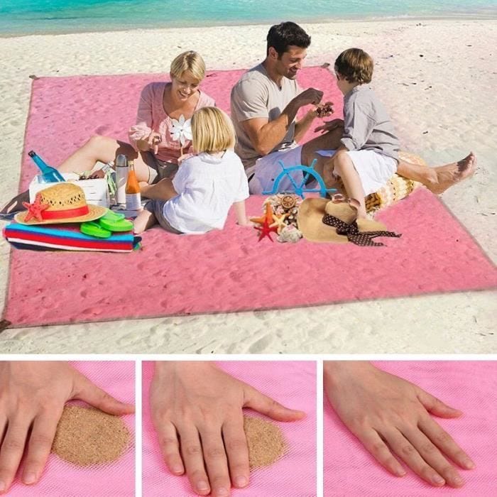 Drap de plage anti-sable - SHOP-STORY - XXL 200 x 150 cm - Rose - Lavable - Imperméable
