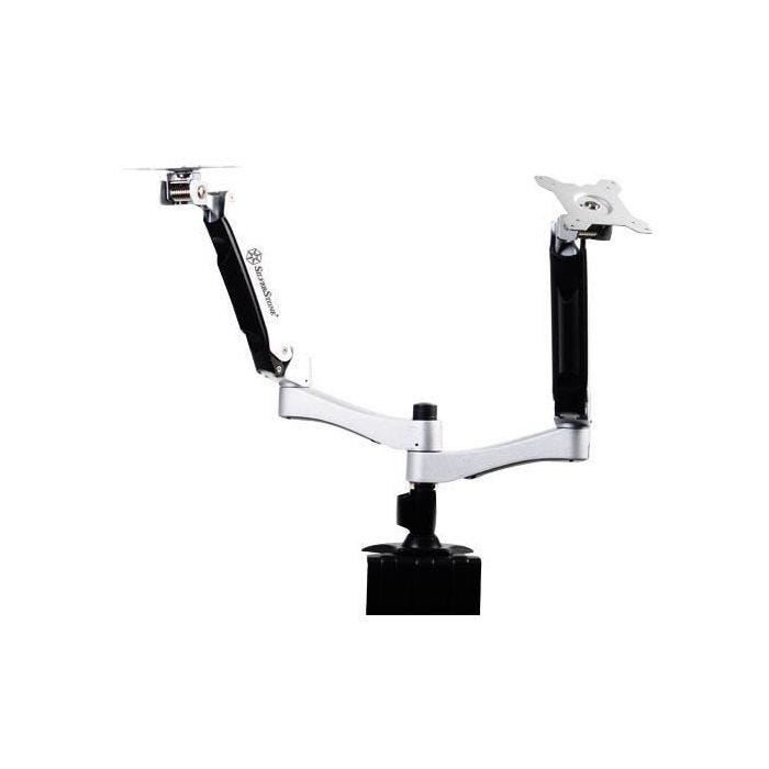 SilverStone SST-ARM22SC - Two ARM LCD LED support de montage pour écran, réglable, avec une rotation de 360°, s'incline vers le h...