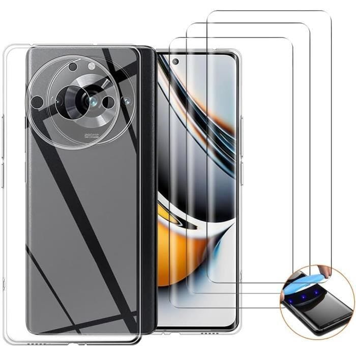Compatible Realme 11 Pro 5G- 11 Pro+ 5G- Coque Résistante Transparente et 3 Films Protections écran Verre trempé incurvé 3D [Novago]