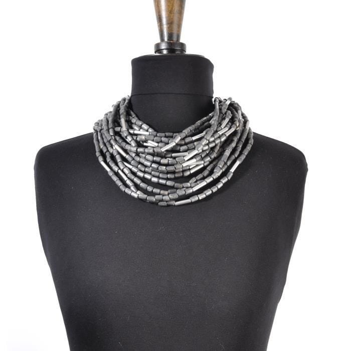Collier en bois - Fanny Fouks - Gris - Ethnique - Femme - Perles en bois